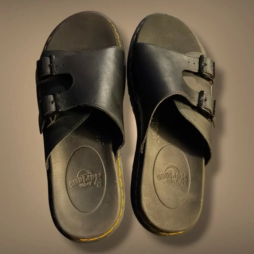 Size 12 Men's DR. MARTENS Dax Hydro Matte Black Leather Slide Sandals VGUC